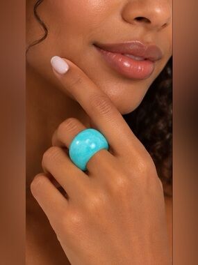 Turquoise Blue Marbled Chunky Resin Dome Ring | Boho Statement | New | 7